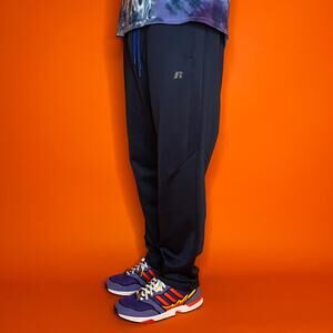 Vintage Y2K Russell Sweatpants Mens L Navy Blue Polyester Grey Logo